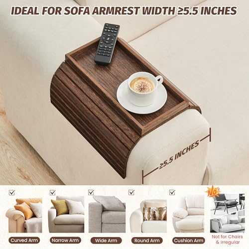 GEHE Bamboo Sofa Arm Tray, Foldable Couch Arm Tray Side Table, Anti-Falling Armrest Tables Cup Holder for Snacks, Drinks, Beers, Phone, Control, Flexible and Portable, Anti-Slip Bottom - Image 4