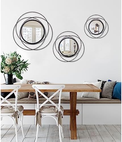Round Decorative Wall Mirror, Black Metal Mirrors, Art Small Round Wall Home Mirror, Decor Living Room Bedroom Bathroom Entryway 20" - Image 6