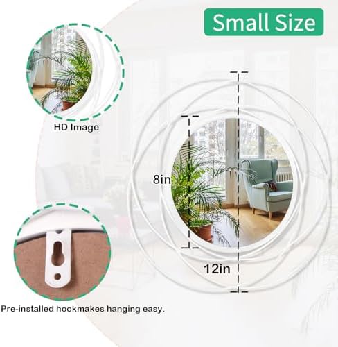 Mirrors Wall Decor Iron Frame Round Art Wall Mirrors Home Decoration Hanging Mirrors for Living Room Bedroom Bathroom Entryway White 12” x 12” - Image 7