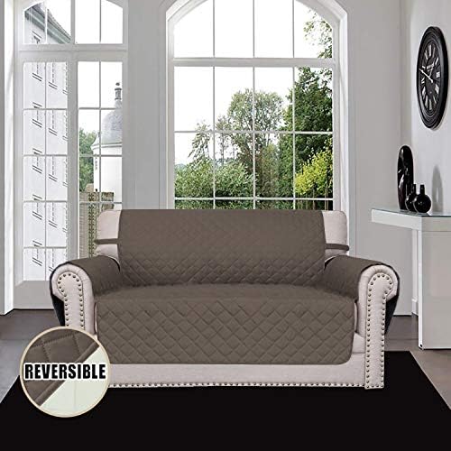 Easy-Going Reversible Couch Cover, 2 Cushion Sofa, Loveseat, Taupe/Ivory - Image 2
