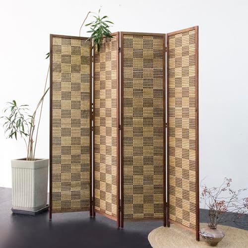 Furnnylane 4 Panel Bamboo Room Divider, Caramel Folding Privacy Screen by Furnnylane