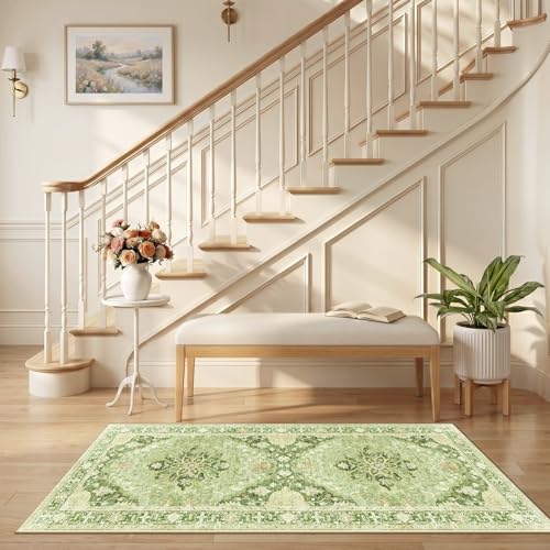 RELEANY Washable Area Rug, Runner 2'6"x5', Green/Yellow by RELEANY