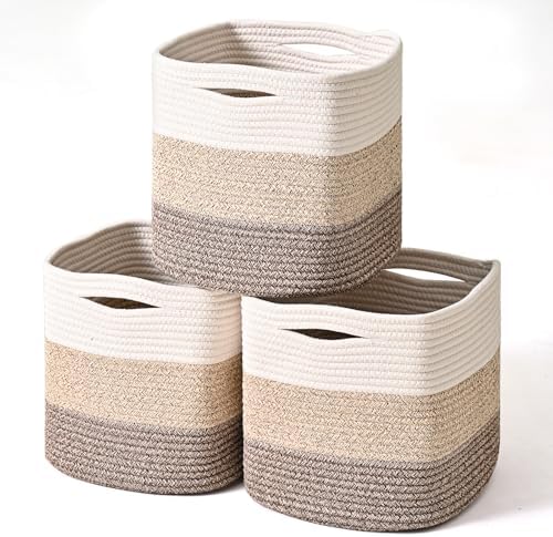 11 Inch Cube Storage Bins, Organizing Bins for Cube Organizer, Storage Baskets for Organizing, Woven Storage Basket for Shelves, Cotton Rope Baskets for Storage, Gradient Brown (Pack of 3) by Unknown