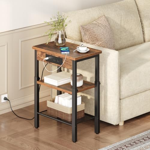 HOOBRO End Table with Charging Station, Adjustable Height Small Side Table - Image 2