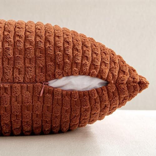MIULEE Fall Decorative Throw Pillow Covers 16x16 Rust Textured Corduroy - Image 6