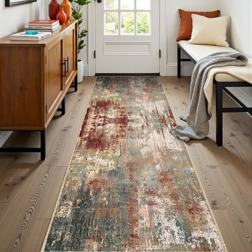RELEANY Washable Runner 2'x8' Abstract Area Rug for Hallway Rustic Brown - Image 3