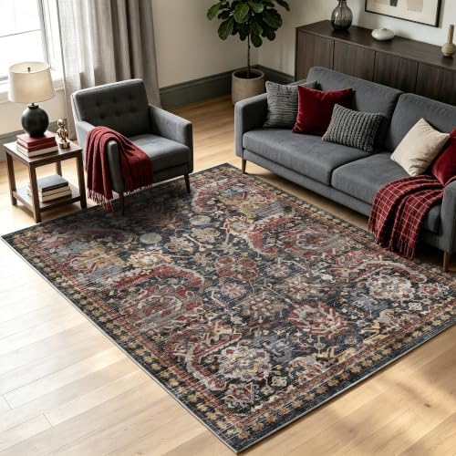 RUGSURE Washable Area Rugs - Perfect for Living Room, Bedroom, Kids Room, Nursery - Stain & Water Resistant Non-Slip, Pet & Child Friendly, Vintage Tribal Area Rugs (Rust, 5' x 7') - Image 2