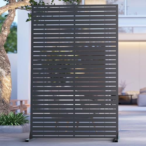 6FT Outdoor Metal Privacy Screen – Decorative Privacy Fence and Room/Garden Divider, Weather-Resistant Freestanding Panel with Stand, Durable Steel for Patio, Garden, Balcony, or Backyard by Unknown