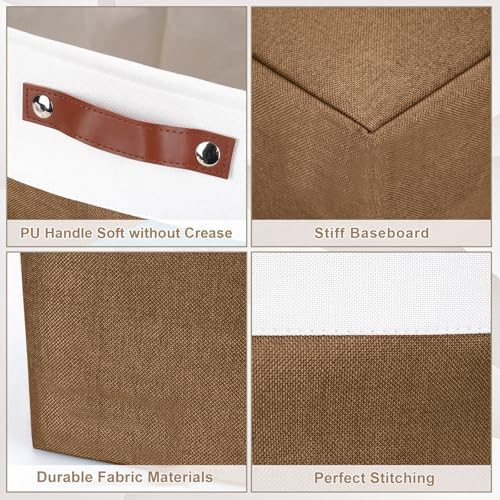 Bagnizer Collapsible Fabric Storage Cubes 11x11 Cube Storage Bins, 4 Pack Closet Baskets Box with Handles for Organizing, Shelf, Toys, Clothes, Home, Office, Nursery (Brown&White) - Image 6