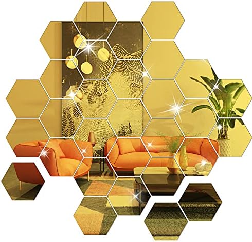 DIY Wall Decals Acrylic Mirror Sticker Set 36 Pcs, Hexagon Mirror Wall Stickers for Living Room Bedroom Decor (Gold) by NAILDOKI