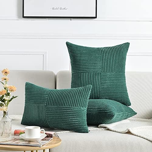 Fancy Homi 2 Packs Teal Samll Decorative Throw Pillow Covers 12x12 Inch with for Couch Bed Sofa, Rustic Farmhouse Boho Home Decor, Soft Corss Patchwork Corduroy Square Cushion Case 30x30 cm - Image 6