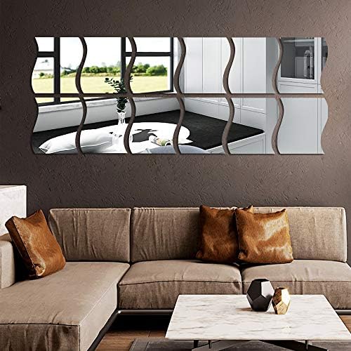 12PCS Wavy Mirror Wall Stickers, Full Length 3D Art DIY Home Decorative Acrylic Sheet Plastic Tiles for Living Room Bedroom Sofa TV Setting Wall Decoration Decor - Image 3