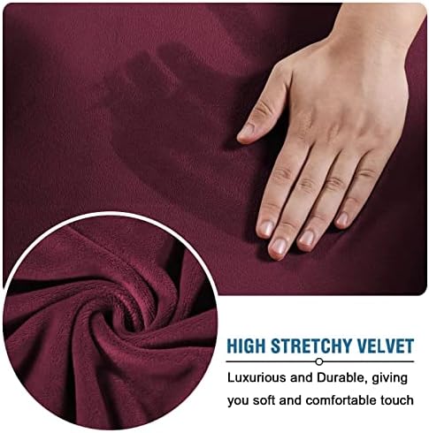 H.VERSAILTEX Modern Velvet Plush 4 Piece High Stretch Sofa Slipcover Sofa Cover Furniture Protector Form Fit Luxury Thick Velvet Sofa Cover for 3 Cushion Couch Width Up to 90 Inch(Sofa,Burgundy) - Image 5