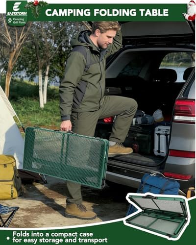 Square Folding Card Table with Adjustable Height (12" & 26"), Green Portable Metal Mesh Table for Camping, BBQ, Picnic, Game, Patio & Indoor Use, Fits 2–4 People, Lightweight 7.6 lb, Supports 66 lb - Image 6