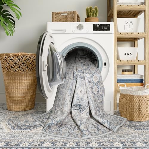 2x3 Area Rug Washable Vintage: Non Slip Throw Rugs for Entryway Floor Blue - Image 7