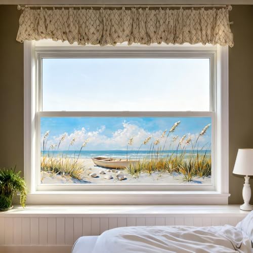 Window Privacy Film 39.37 x 17.3 in Coastal Rowboat Beach Static Cling - Image 5