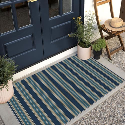 3x5 Striped Entry Rug - Washable Indoor Outdoor Mats for Front Door - Image 3