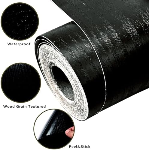 DESOMINOR 32FT Black Border Peel &Stick Black Wood Grain Wallpaper Border Removable Waterproof Bathroom Mirror Frame Sticker (Black, 3.93Inch X 32.8Ft) (Pack of 3) - Image 4