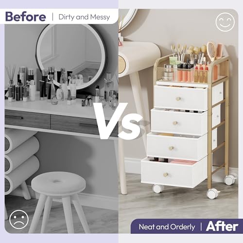 SWTYMIKI Rolling Makeup Organizer Cart - Under Desk Vanity Makeup Storage with 4 Non-woven Drawers, Nail Cart Organizer Cosmetic Display Cases Cabinet for Skin Care Perfume Nail Polish Brush Hair Tool - Image 6