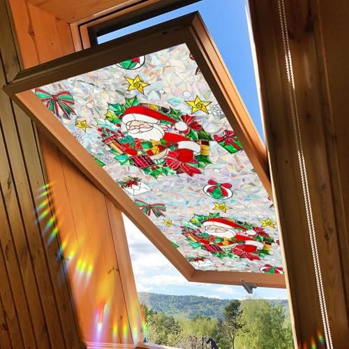Christmas Window Stickers for Glass Rainbow Privacy Film Stained Stickers Santa Claus Window Film Christmas Balls Design Windows Decals for Home Party Supplies Glass Display Decor 17x 39.3 Inch - Image 6
