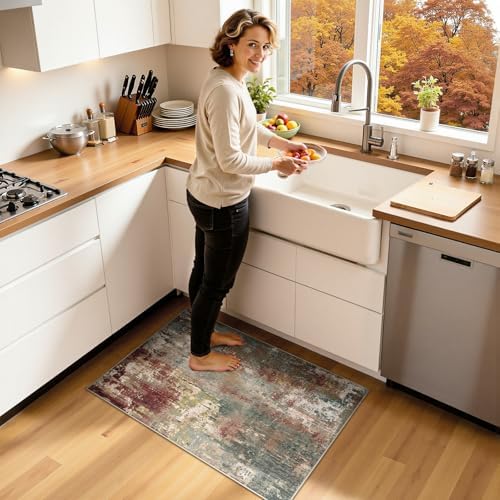 RELEANY Washable 2'x3' Abstract Area Rug for Living Room Rustic Brown - Image 2