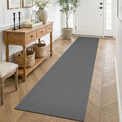 KOZYFLY Cotton Runners for Hallway 2x8, Washable Runner Rug, Woven Non Slip Kitchen Runner, Braided Entryway Rug, Floor Carpet for Foyer, Bedroom, Hall, Grey/Dark Grey by KOZYFLY