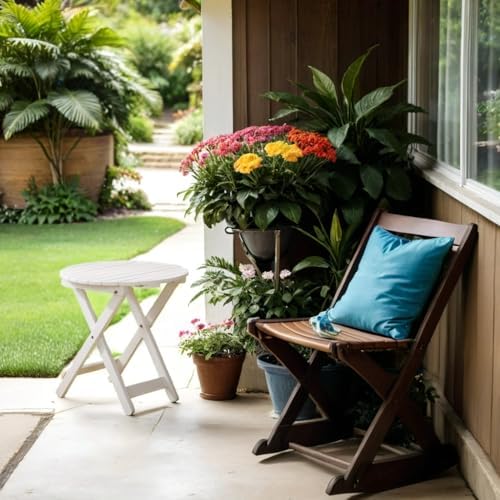 Outdoor Small Table, Round Folding Wooden Patio Side Table Furniture End Table for Adirondack Chair, Balcony, Porch, No Assembly Required, White - Image 4