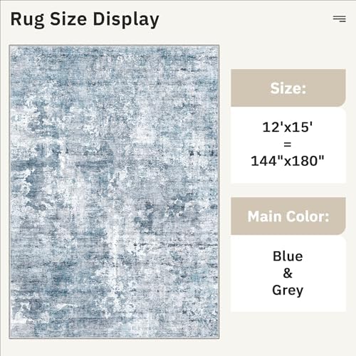 Soalmost 12x15 Washable Area Rugs Soft Living Room Rug Abstract Blue/Grey - Image 5