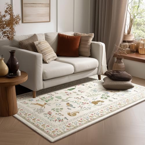 4x6 Washable Area Rugs for Entryway: Small Living Room Rug Stain Resistant Non Slip Low Pile Soft Faux Wool Throw Rugs for Bedroom Kitchen Bathroom Laundry Room Office Dorm Front Door Entry Indoor by palohom