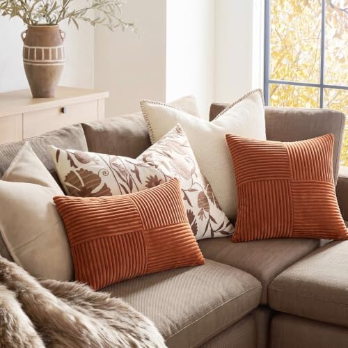 Fancy Homi 2 Packs Rust Lumbar Decorative Throw Pillow Covers 12x20 Inch for Couch Bed Sofa, Rustic Farmhouse Boho Home Decor, Soft Striped Corduroy Rectangle Accent Terracotta Cushion Case 30x50 cm - Image 5