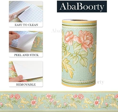 AbaBoorty 394"X4.1" Green Floral Wallpaper Border Decor Peel and Stick Wall Border Waterproof Tiles Sticker Wallpaper Self Adhesive Removable Wall Stickers for Bedroom Living Room Decor - Image 6