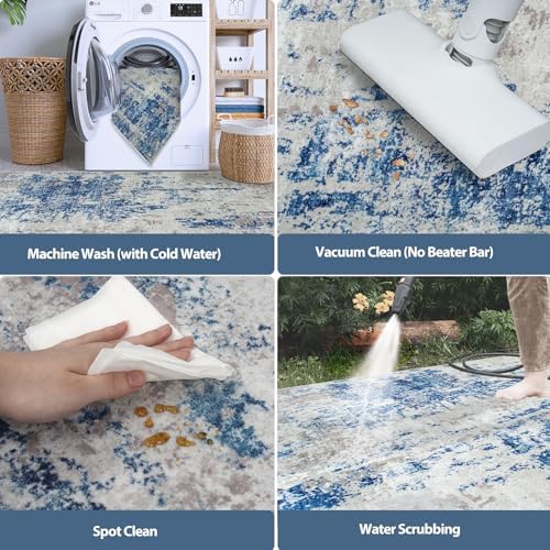 6x9 Area Rugs for Living Room Washable Bedroom Dining Room Blue Grey White - Image 5