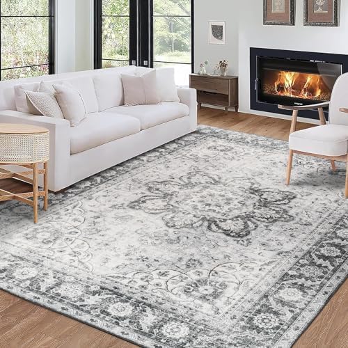 ReaLife Rugs Machine Washable Area Rug Runner - Living Room Bedroom Bathroom Kitchen Entryway Office - Padded Low Pile Stain Resistant Premium - Boho Farmhouse Vintage - Joy - Gray 3' x 5' by ReaLifeRugs