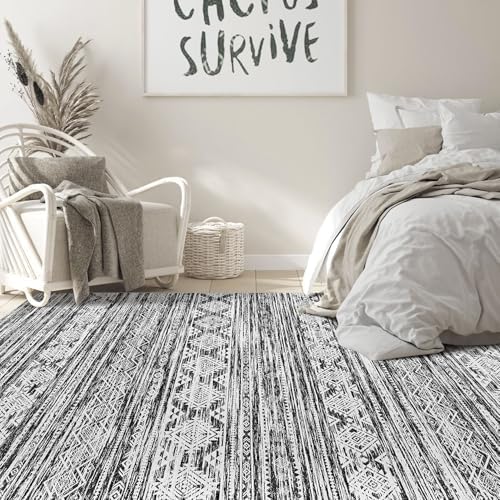 Nakagishi 8x10 Area Rugs Living Room: Washable Large Neutral Soft Rug Stain Resistant Non-Slip Carpet for Men Modern Home Enthusiasts Aged 25-45 - High Traffic Areas - Bedroom Office - Black White - Image 6