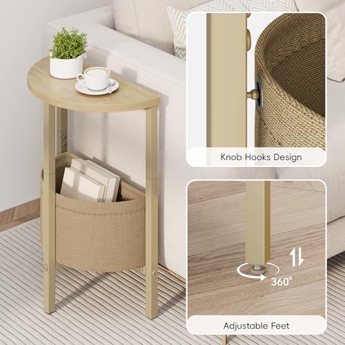 Vagusicc Small Round Side Table End Table, Tall Accent Table with Storage Basket, Set of 2 Half Round Tables Half Moon Tables, Coffee Bedside Tables, Modern Nightstand for Living Room Bedroom,Natural - Image 6