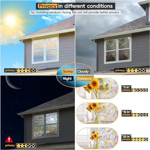 Rainbow Window Privacy Film Decorative, Stained Glass Window Tint for Home, 3D Decals Window Clings for Glass Windows, Static Cling Window Sticker, Suncatcher Window Cover, 47.2Inch x 78.74 Inch - Image 7