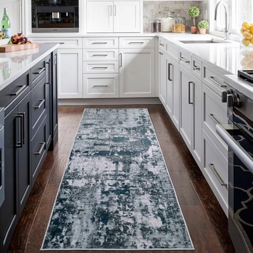 Aelenmu Runner Rugs for Hallways Kitchen 2.6x8 Non Slip Washable Navy Grey - Image 3