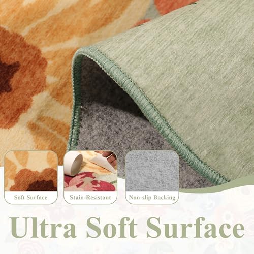 DUKINO 3x4 Rug, Non Slip Floral Washable Area Rug for Entryway, Green - Image 7