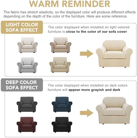 H.VERSAILTEX 2 Piece Couch Cover Stretch Stylish Chair Cover Furniture Cover/Protector Featuring Jacquard Textured Twill Fabric, High Polyester and Spandex Slipcover Machine Washable(Chair, Natural) - Image 4