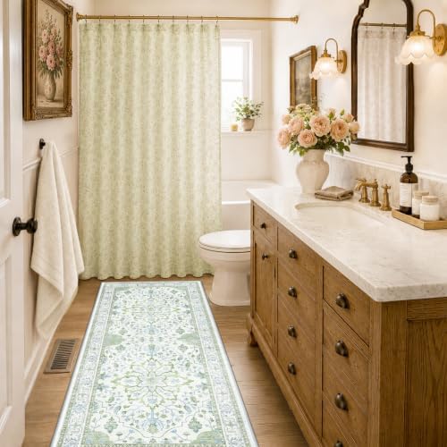 RELEANY Washable Area Rug, Runner 2'x6', Green/White/Blue - Image 2