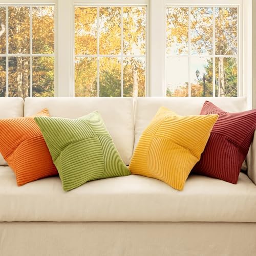 MIULEE Fall Burnt Orange Decorative Throw Pillow Covers 20x20 Inch Set of 4 Boho Color-Clash Cushion Covers Modern Farmhouse Pillow Cases Corduroy Striped Home Decor for Couch Sofa Bed - Image 2
