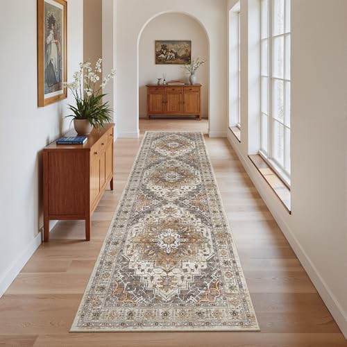 Madane Kitchen Runner Rug 2x7 with Rubber Backing Non Slip, Turmeric/Grey by Madane
