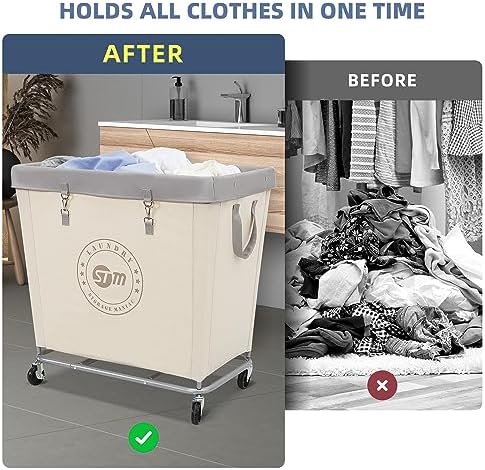 STORAGE MANIAC Commercial Laundry Hamper with Heavy Duty Steel Frame, 320 L Industrial Laundry Basket Cart with Wheels for Hotel, Home, Laundry Room, 31.7''L x 19.3''W x 30.91''H, Large Beige - Image 3