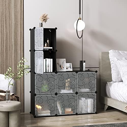 C&AHOME 8-Cube Storage Organizer with Door Cube Shelf Closet Cabinet Black - Image 3
