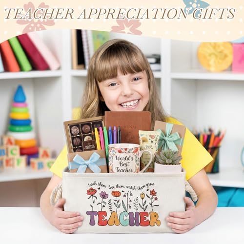 Marsui 1 Pcs Teacher Gifts Basket Teacher Book Storage Bin, White Brown - Image 5