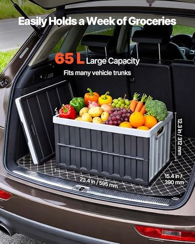 VEVOR Plastic Collapsible Storage Bins with Lids, 65L 3 Packs, Stackable Folding Storage Crates with Handles, Holds 84 lbs Per Bin, Heavy Duty Containers, Space-Saving Baskets, for Home Organizing - Image 2