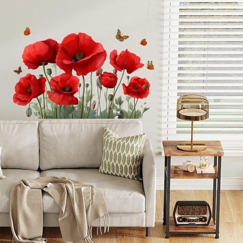 ANNA QUEEN Red Poppy Flower Wall Decals with Butterflies | Peel and Stick Floral Wall Stickers – Removable Garden Bloom Vinyl Wall Art for Bedroom, Living Room, Hallway & Window Décor - Image 6