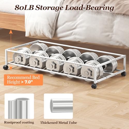 Yecaye Under Bed Storage with Wheels 2 Pack, 70L Larger Capacity Under Bed Storage Containers, Underbed Shoe Storage Organizer, Rolling Under Bed Metal Drawers for Clothes, Blankets(35.5 x 17 x 6.7in) - Image 5