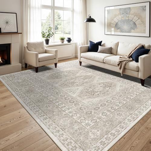 12x15 Area Rug Washable Vintage: Non Slip Living Room Large Rugs Beige - Image 2