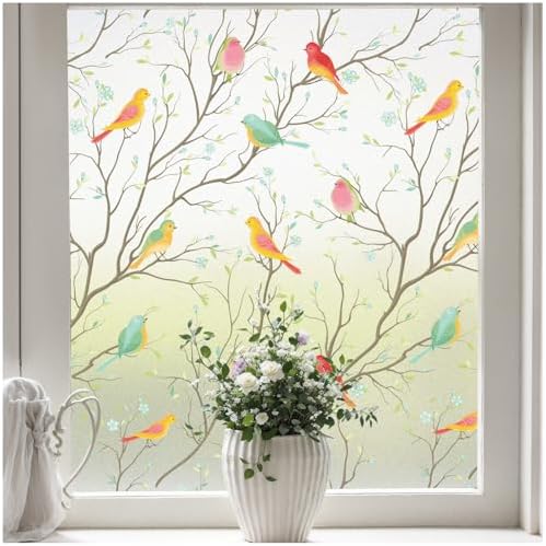 Coavas Stained Glass Window Film, Decorative Frosted Glass Window Privacy Film, Static Cling Non-Adhesive Windows Sticker for Front Door Bathroom Heat Control Anti UV, 29.5 x 118 Inch by Coavas